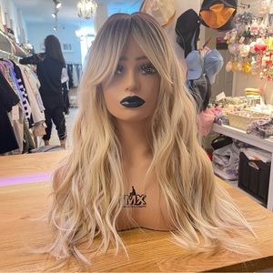 Human hair blend ombré blonde layered wave wig